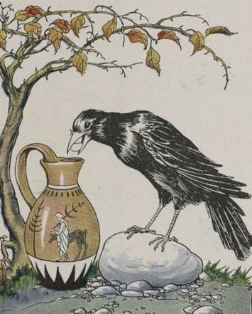 The Crow and the Pitcher - illustration from Æsop's Fables